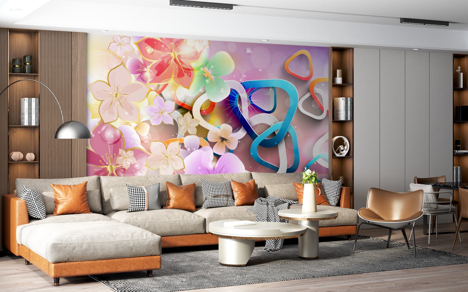 Papier peint des fleurs aux couleurs et aux motifs riches avec des accents dorés