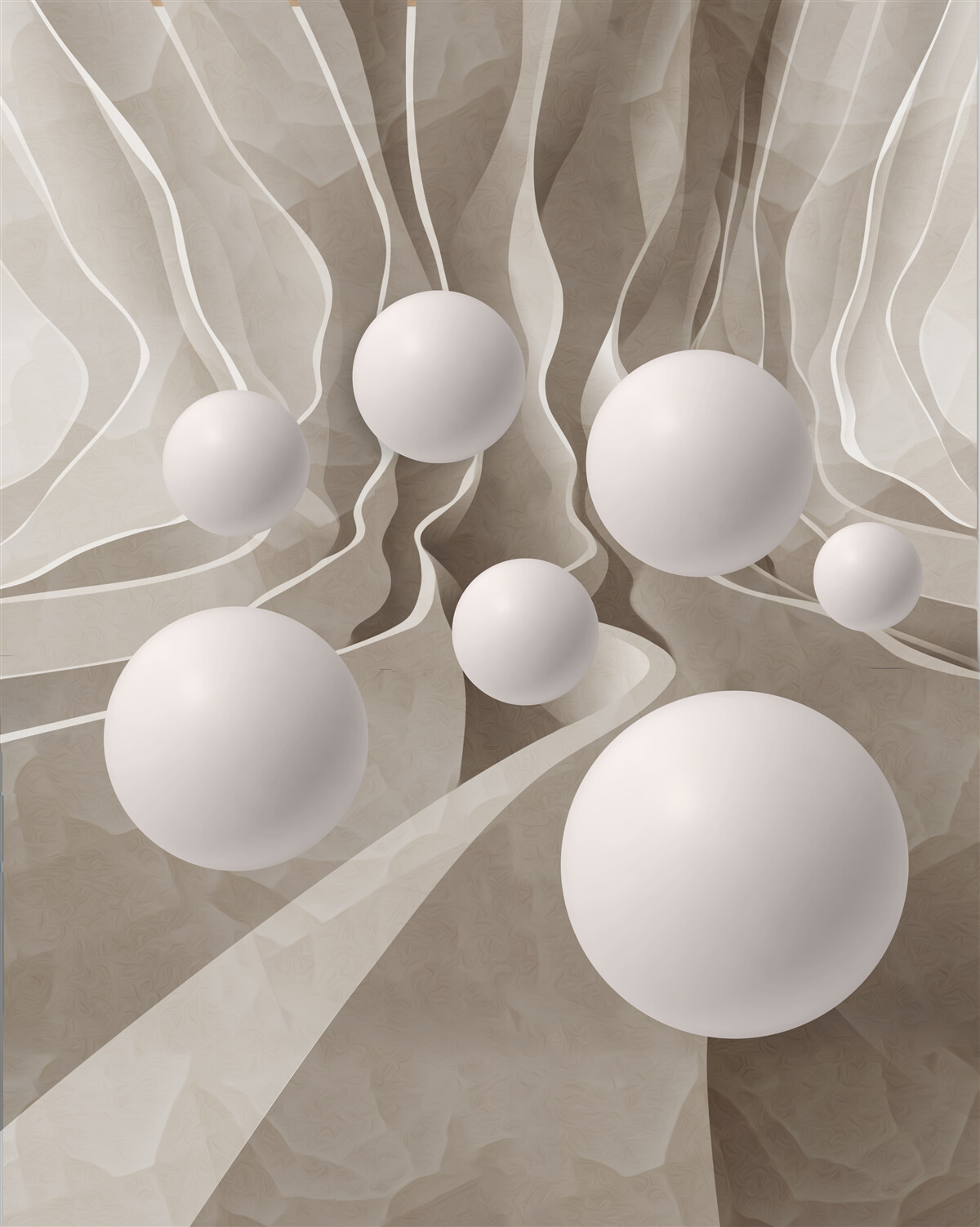 Papier peint boules blanches lisses dans un passage circulaire