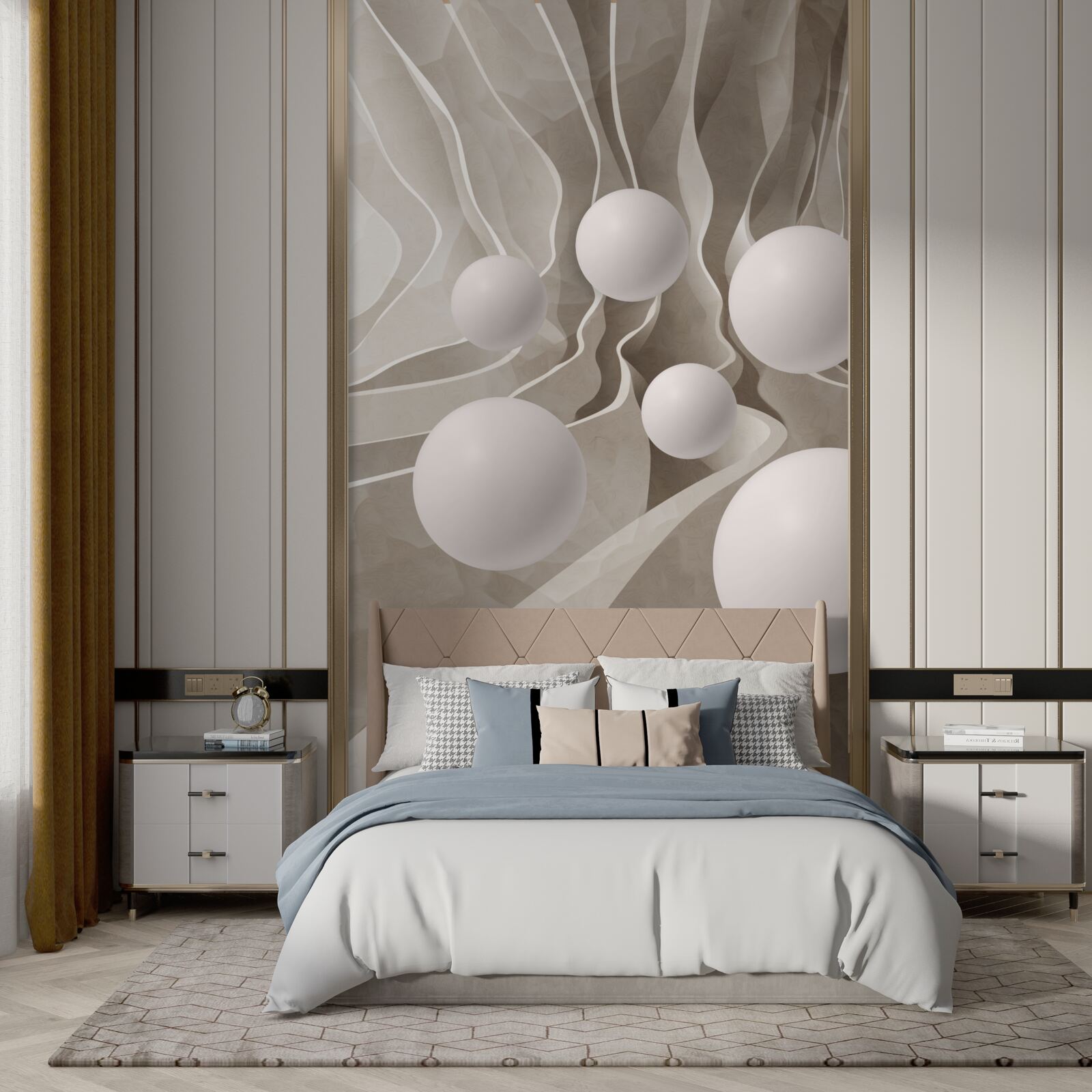 Papier peint boules blanches lisses dans un passage circulaire