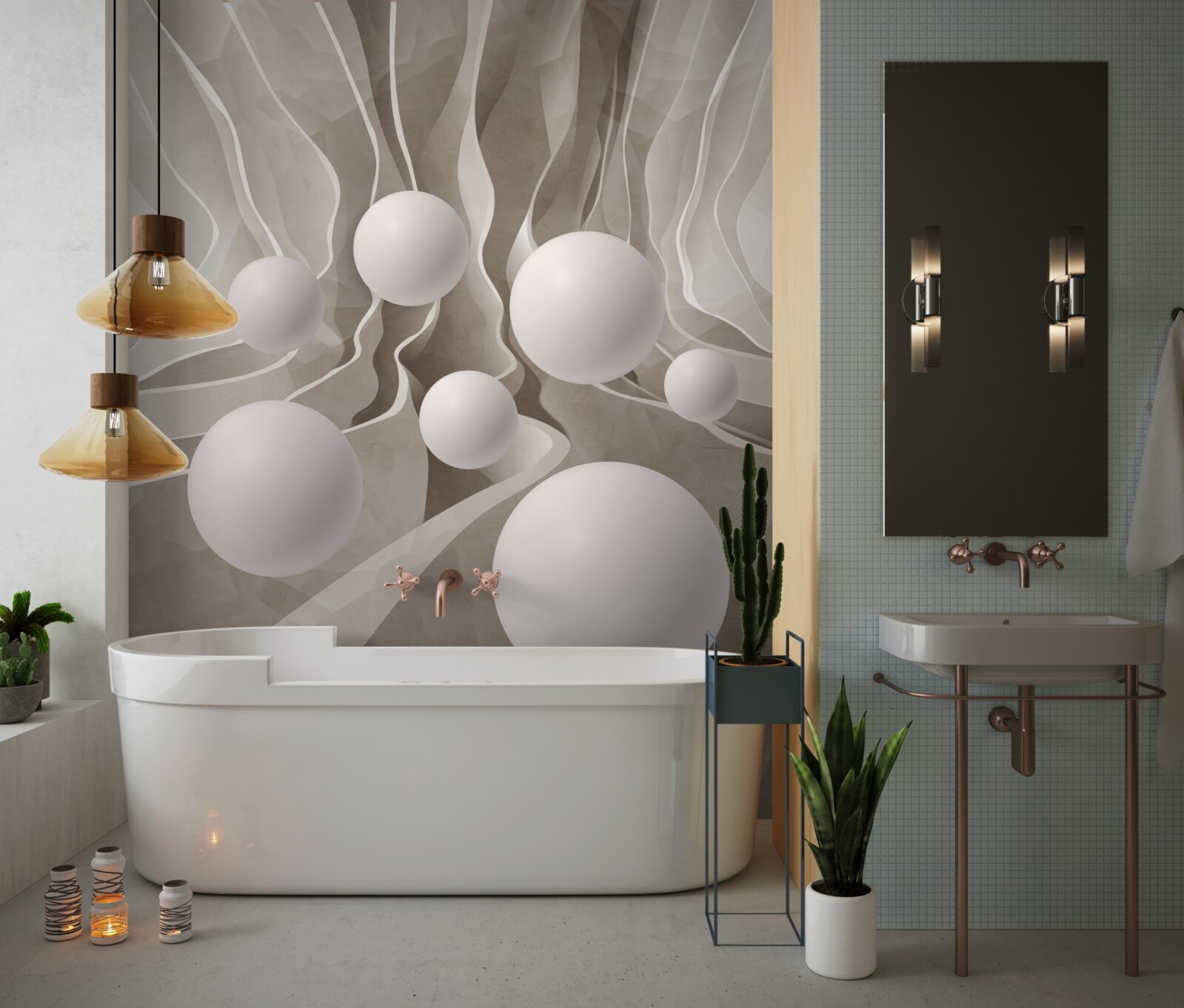 Papier peint boules blanches lisses dans un passage circulaire