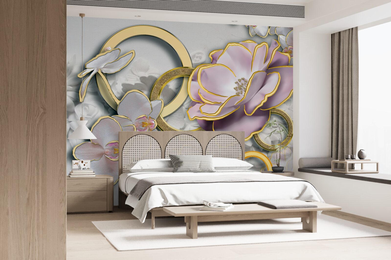 Papier peint des fleurs brillantes et dorées dans le ciel