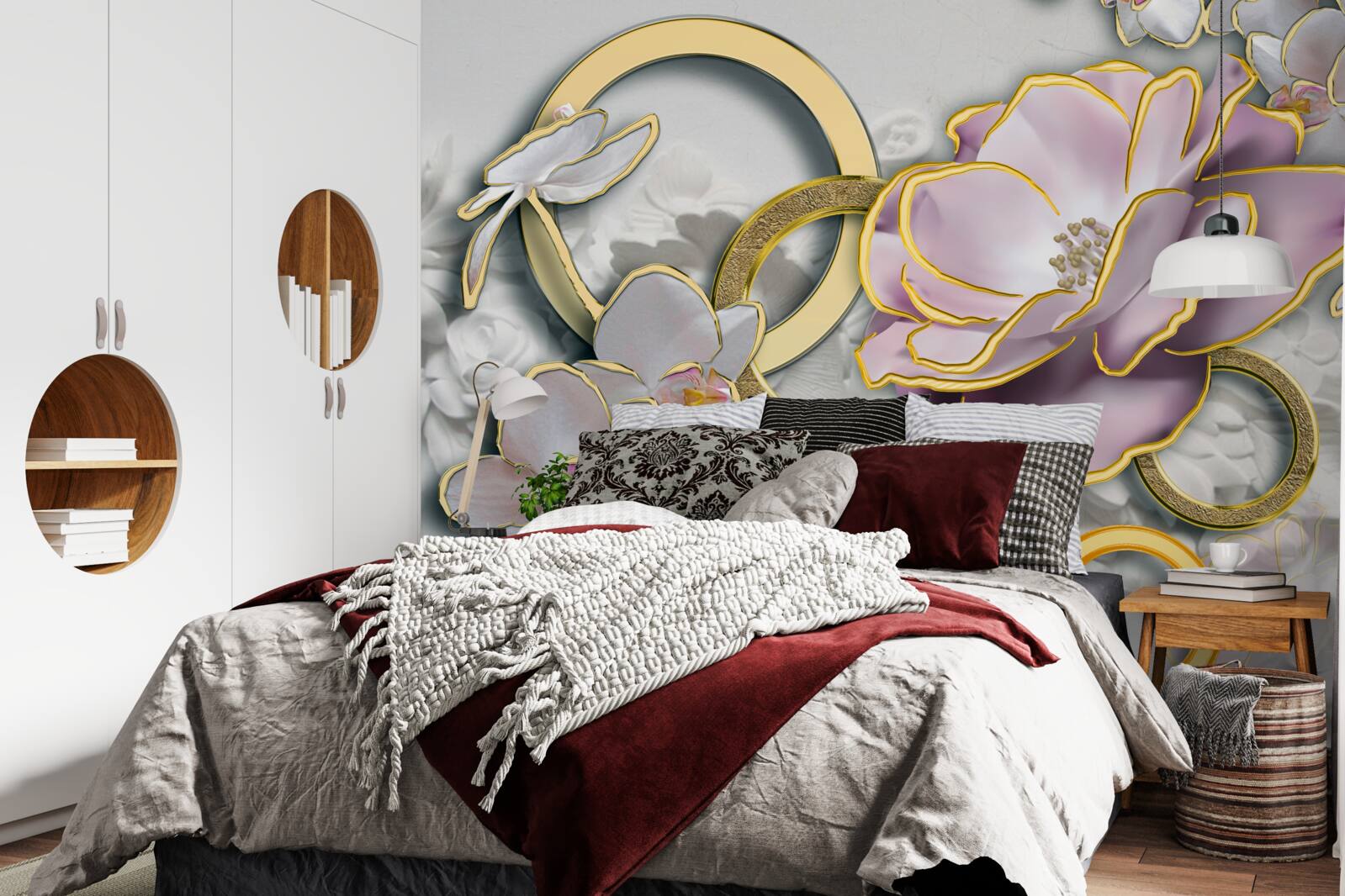 Papier peint des fleurs brillantes et dorées dans le ciel