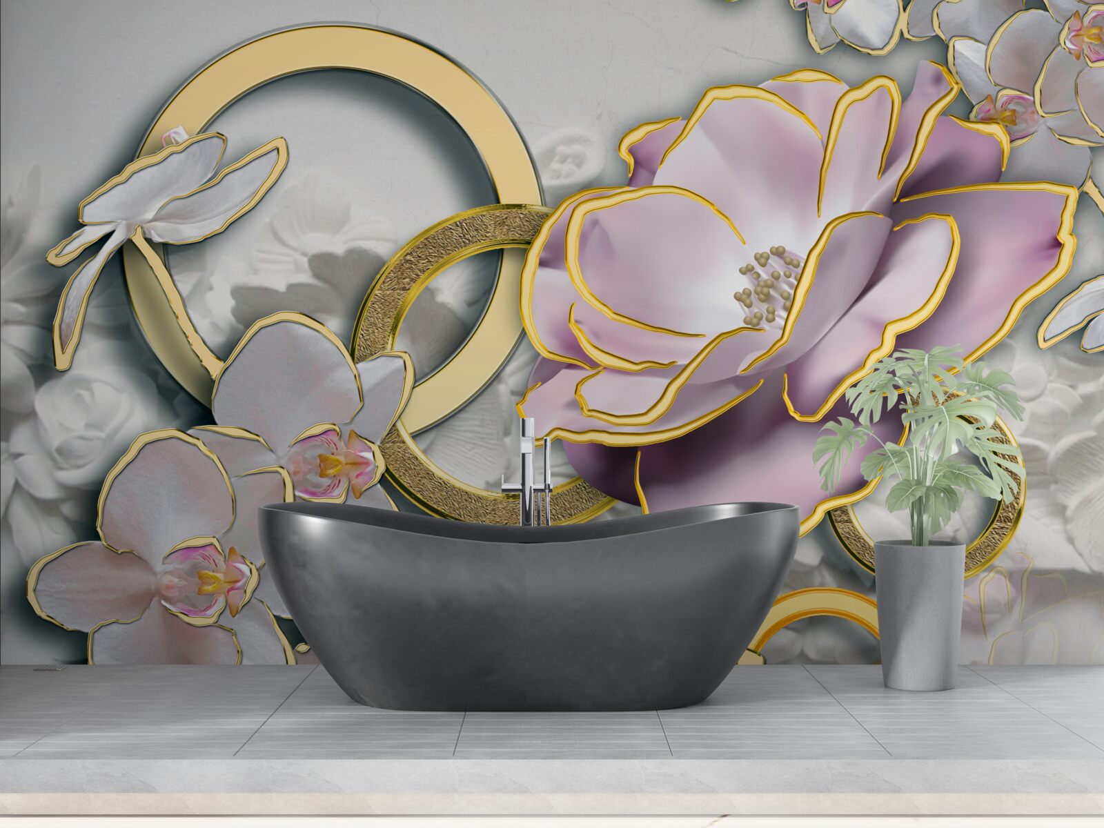 Papier peint des fleurs brillantes et dorées dans le ciel