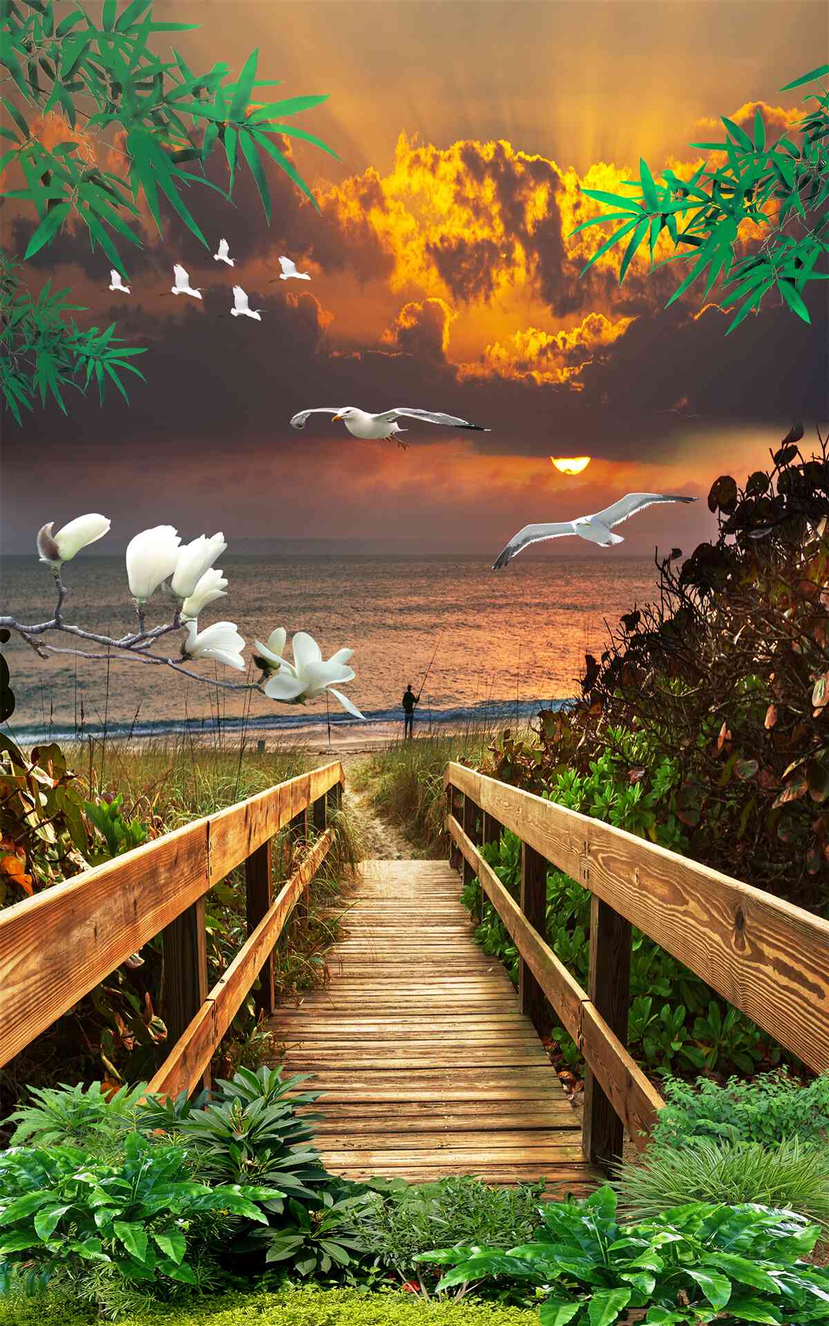 Papier peint trajectoire vers la côte dans la soirée