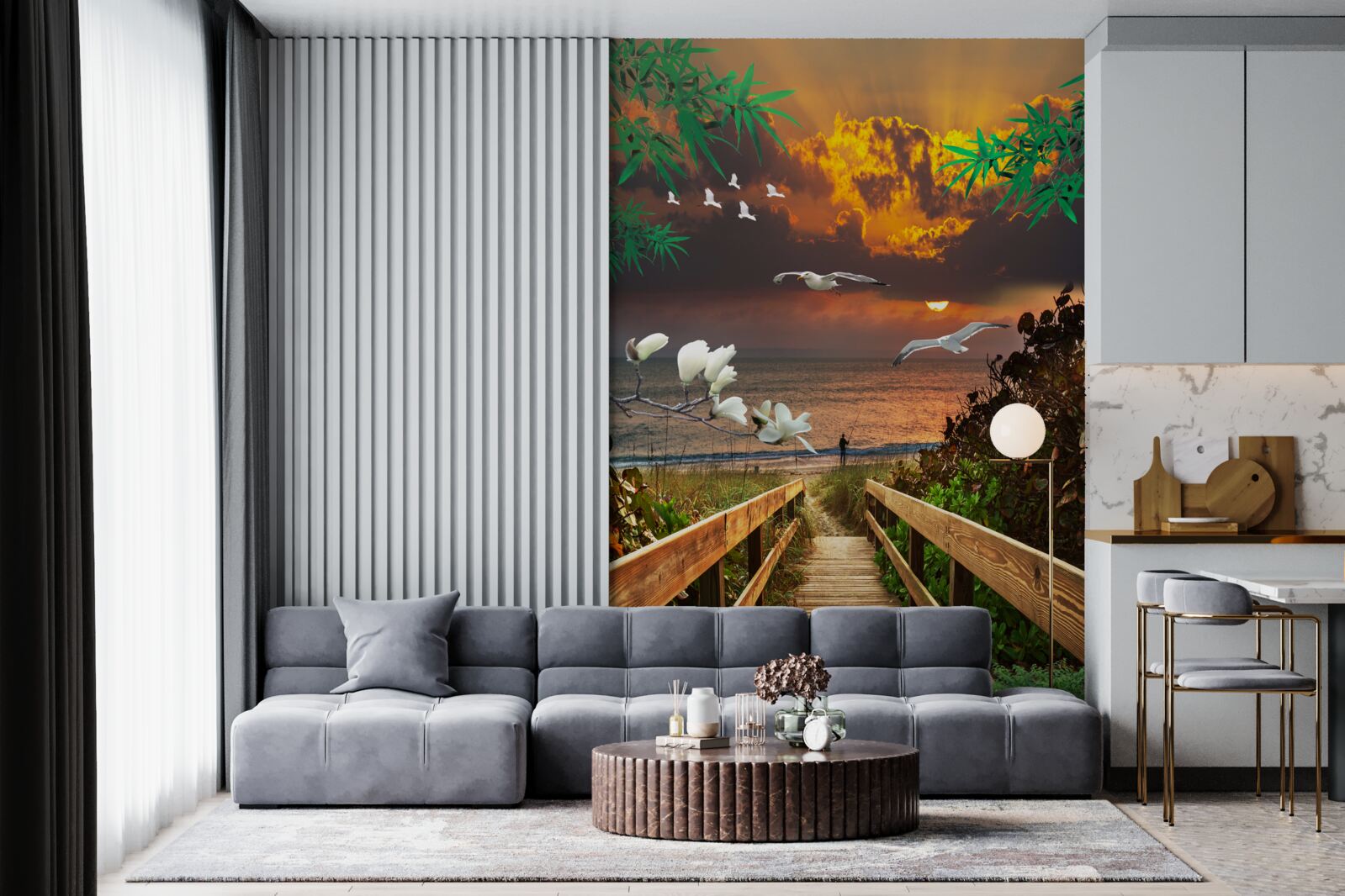 Papier peint trajectoire vers la côte dans la soirée