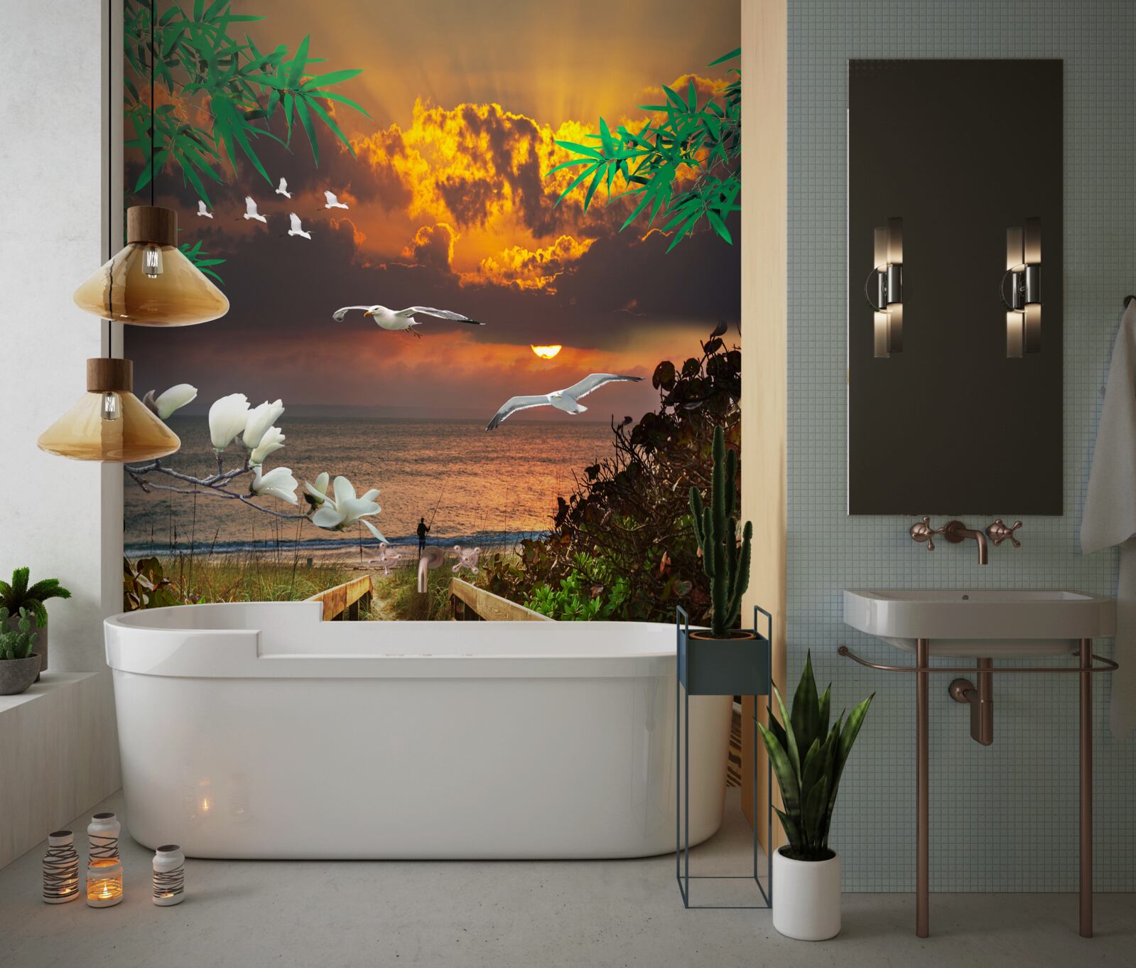 Papier peint trajectoire vers la côte dans la soirée