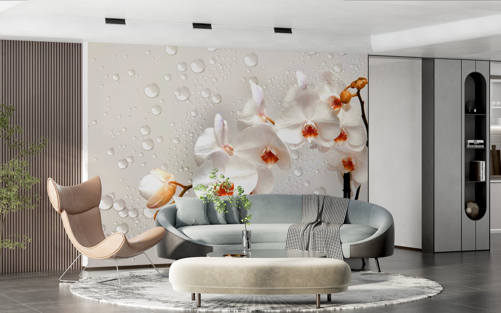 Papier peint de grosses gouttes de pluie recouvrent des fleurs de lotus blanches