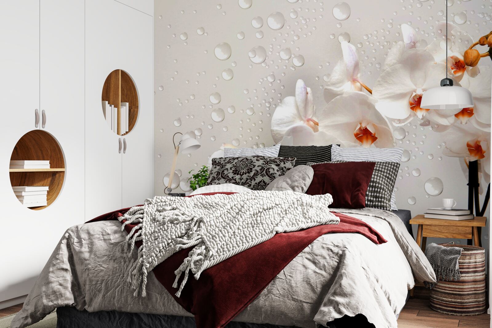 Papier peint de grosses gouttes de pluie recouvrent des fleurs de lotus blanches