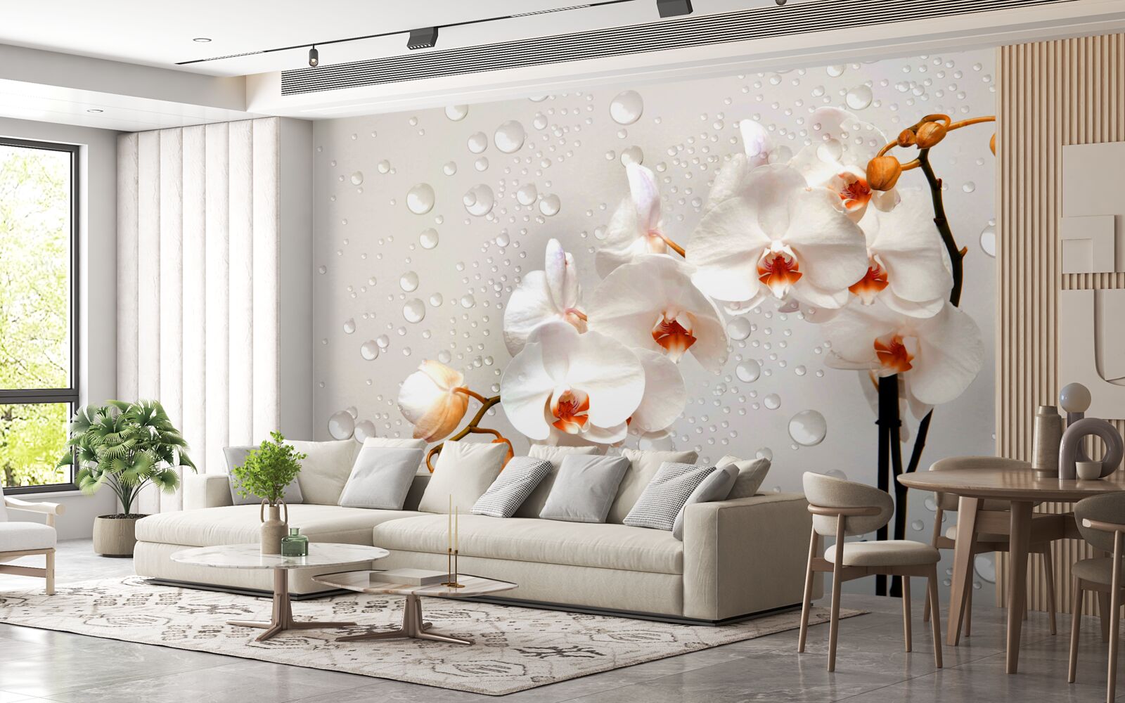 Papier peint de grosses gouttes de pluie recouvrent des fleurs de lotus blanches