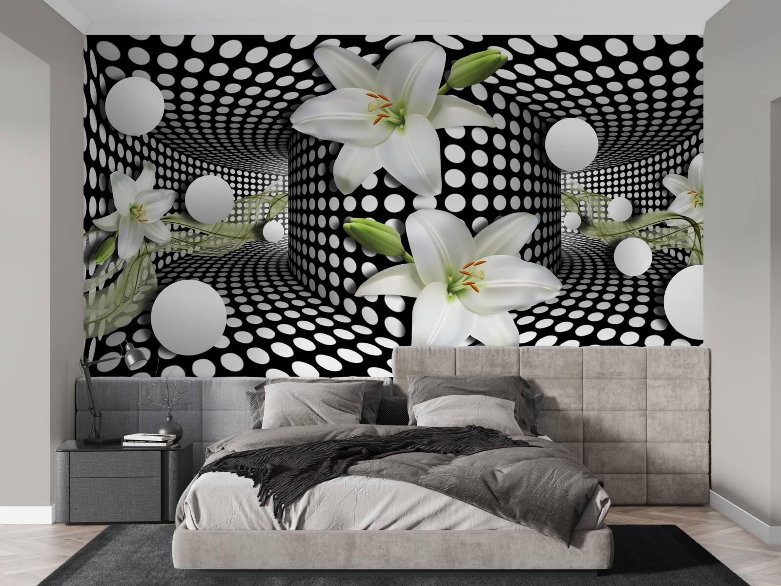 Papier peint lotus blancs dans un couloir abstrait