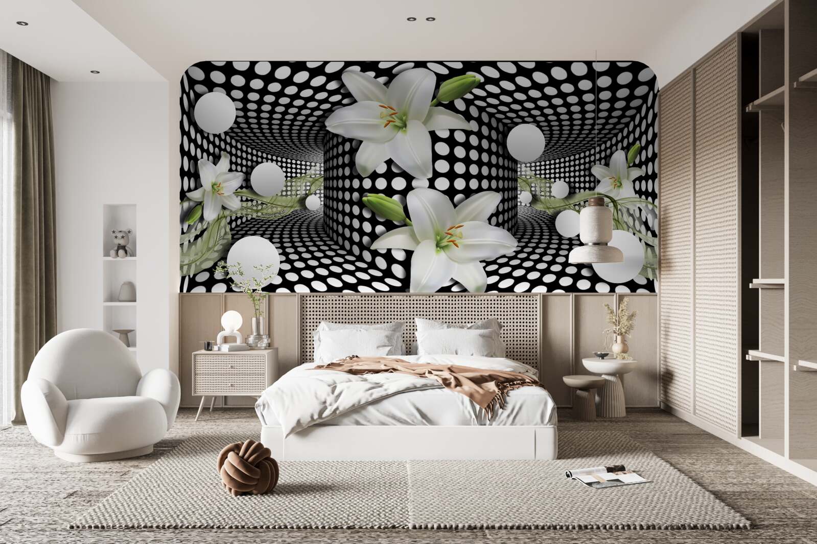 Papier peint lotus blancs dans un couloir abstrait