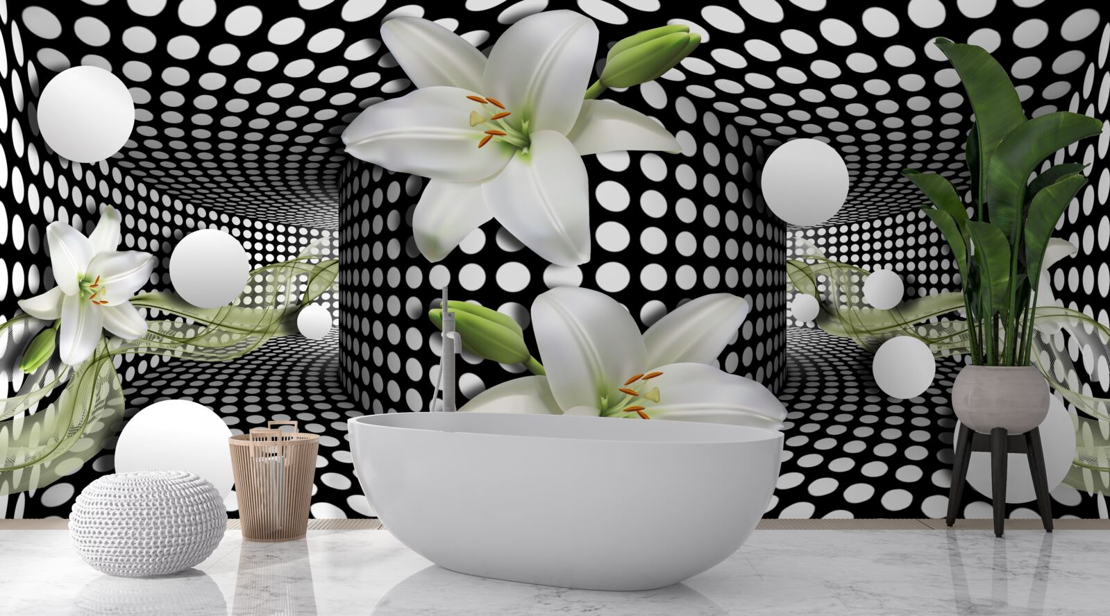 Papier peint lotus blancs dans un couloir abstrait