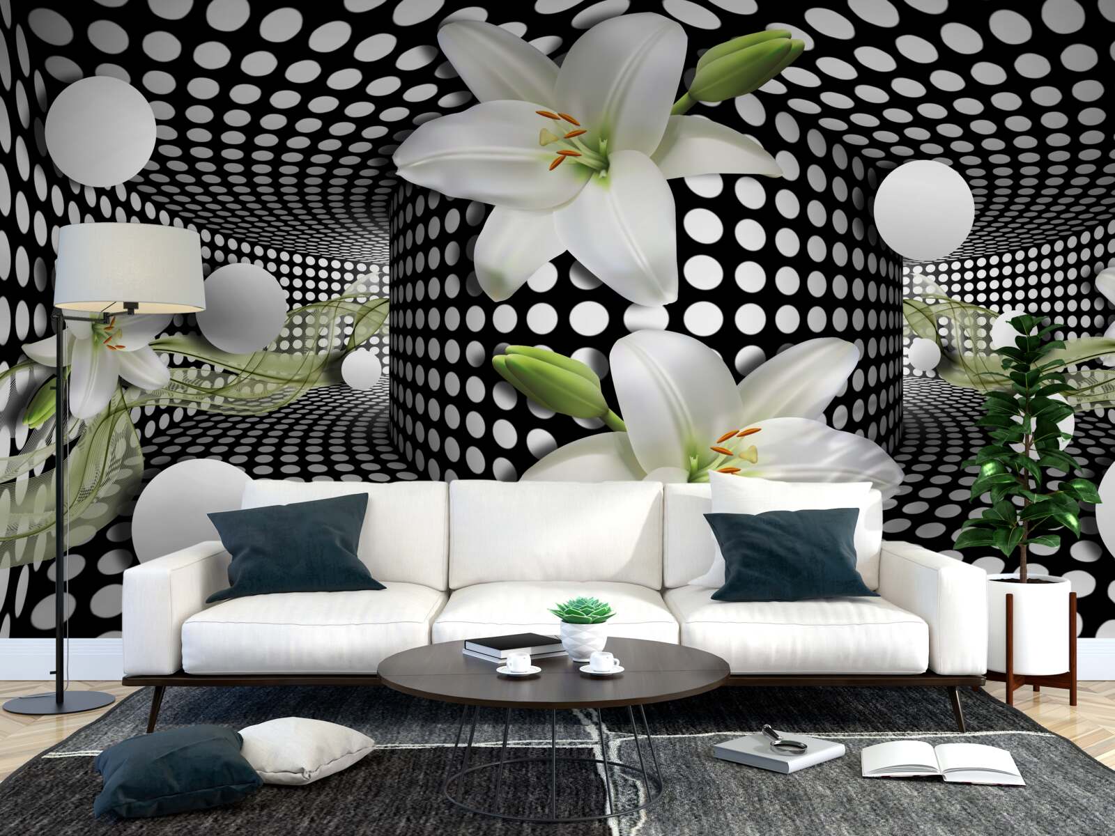 Papier peint lotus blancs dans un couloir abstrait
