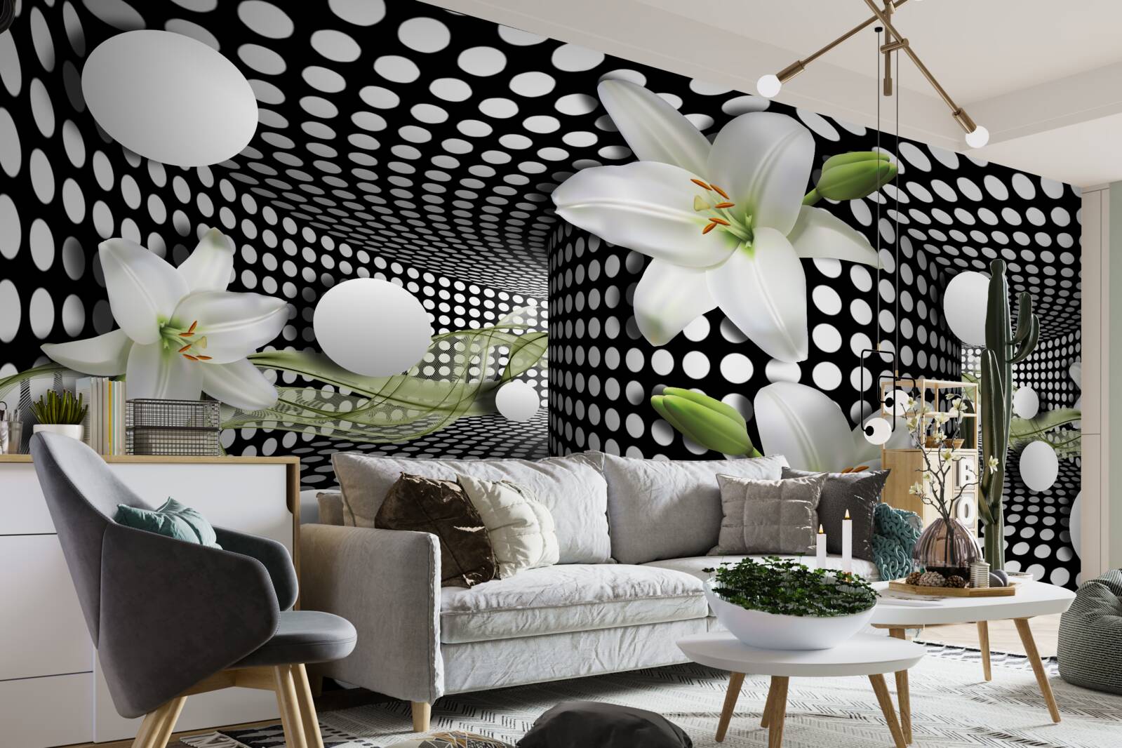 Papier peint lotus blancs dans un couloir abstrait