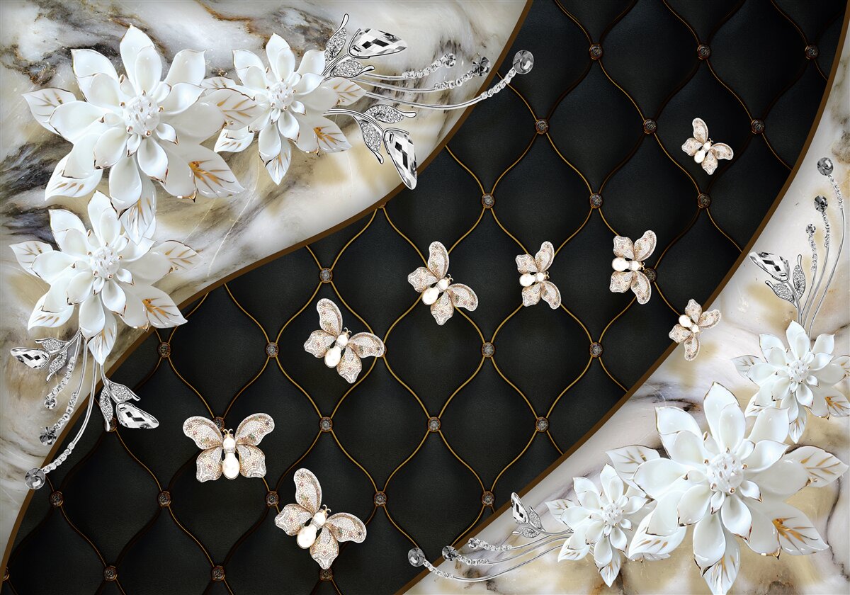 Papier peint des papillons légers descendent sur les fleurs