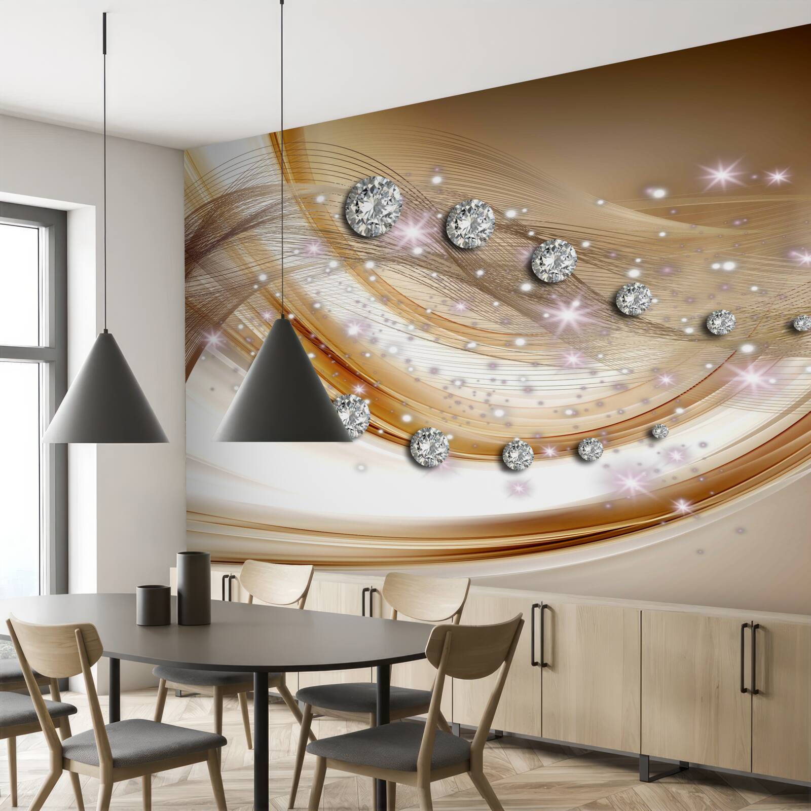 Papier peint soie d'or avec diamants