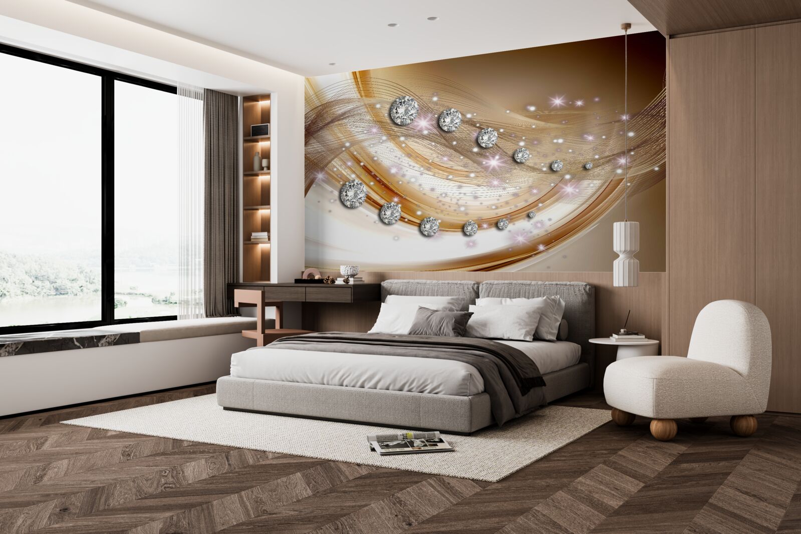 Papier peint soie d'or avec diamants