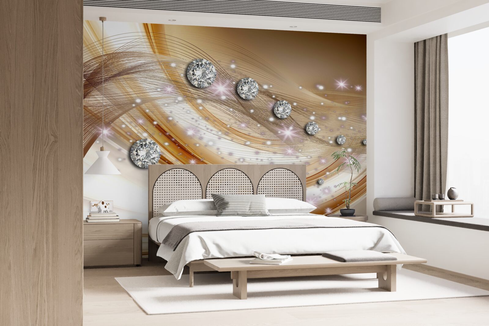 Papier peint soie d'or avec diamants