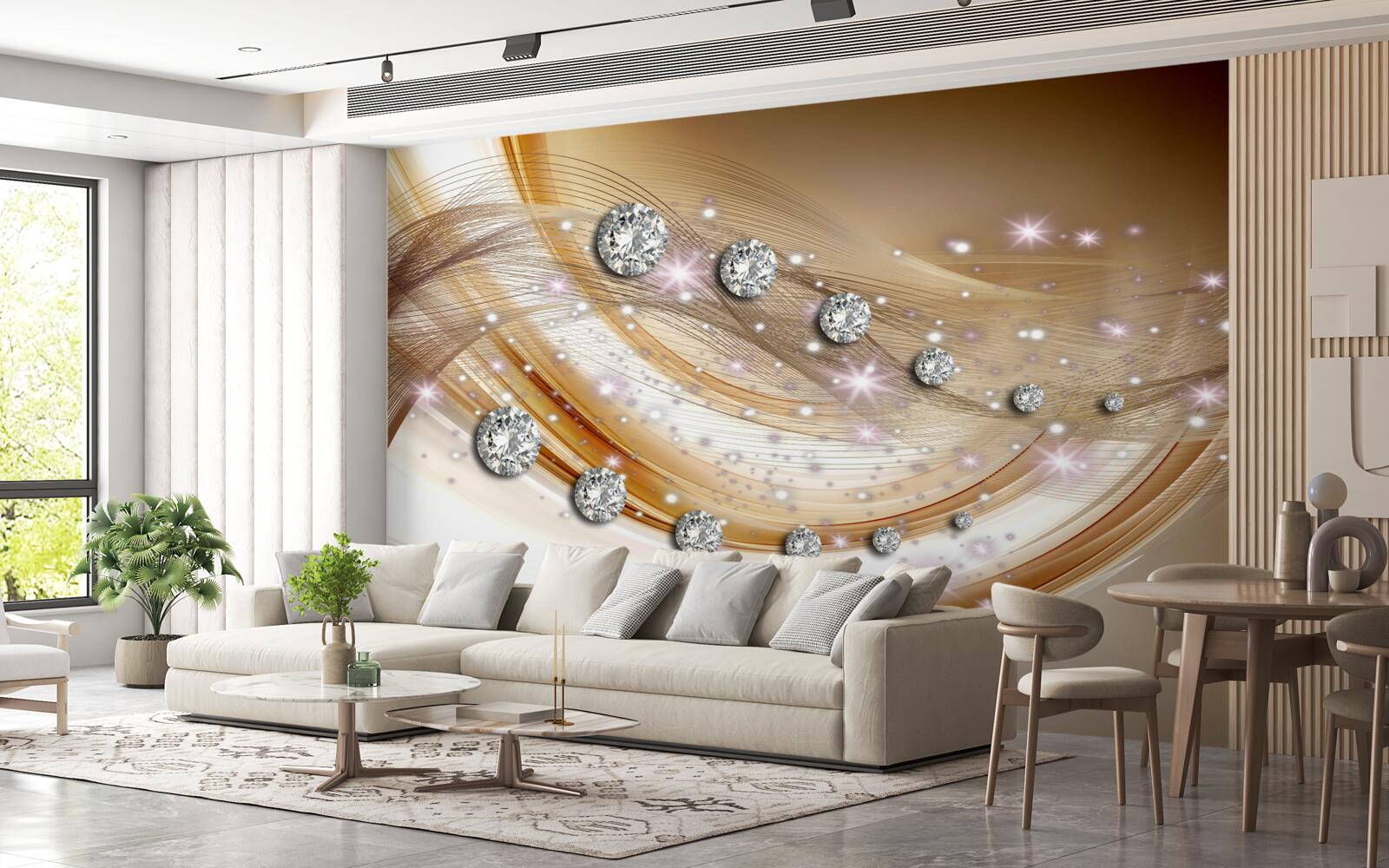 Papier peint soie d'or avec diamants