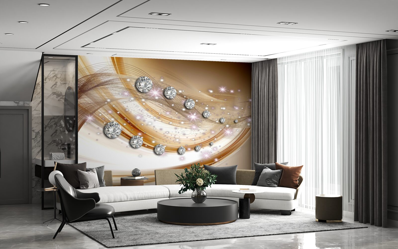 Papier peint soie d'or avec diamants