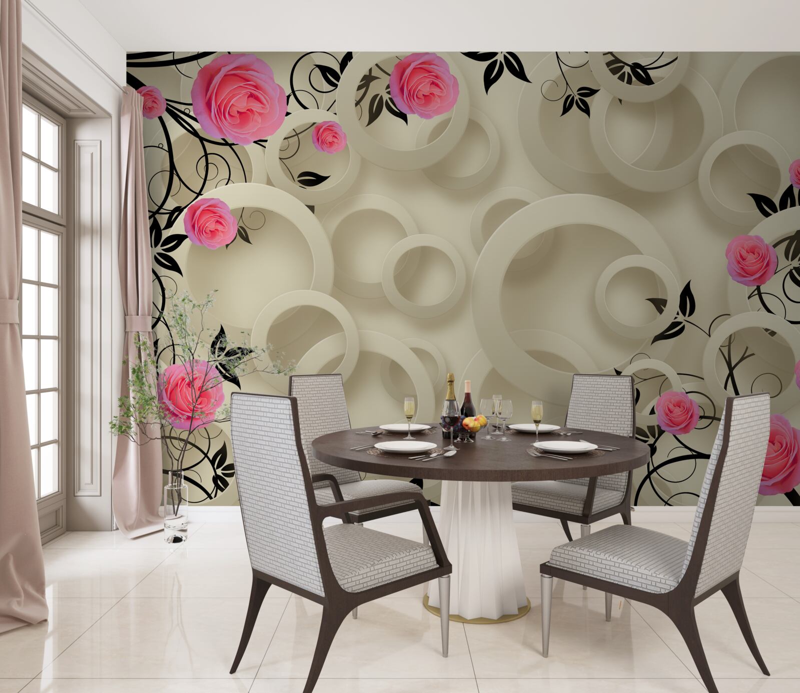 Papier peint pétales de roses noires sur fond abstrait