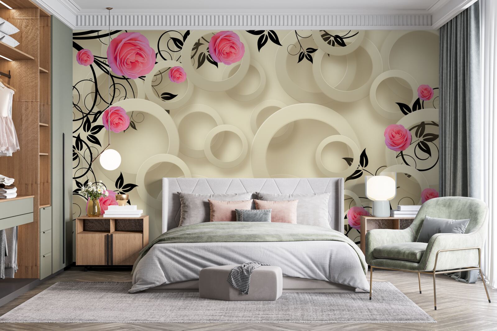 Papier peint pétales de roses noires sur fond abstrait