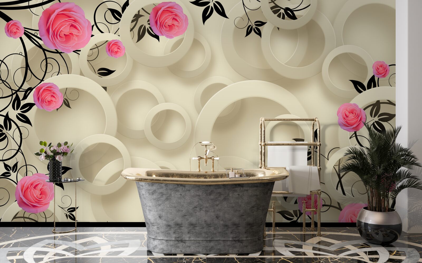 Papier peint pétales de roses noires sur fond abstrait