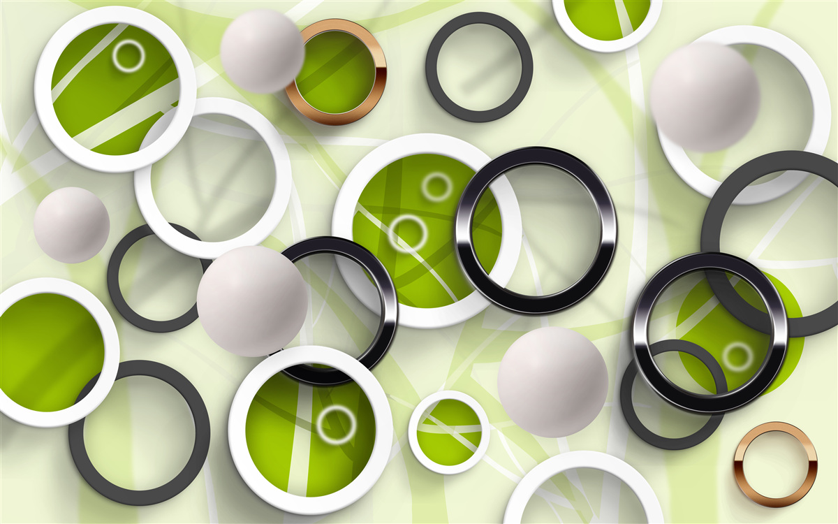 Papier peint cercles abstraits avec des éléments verts