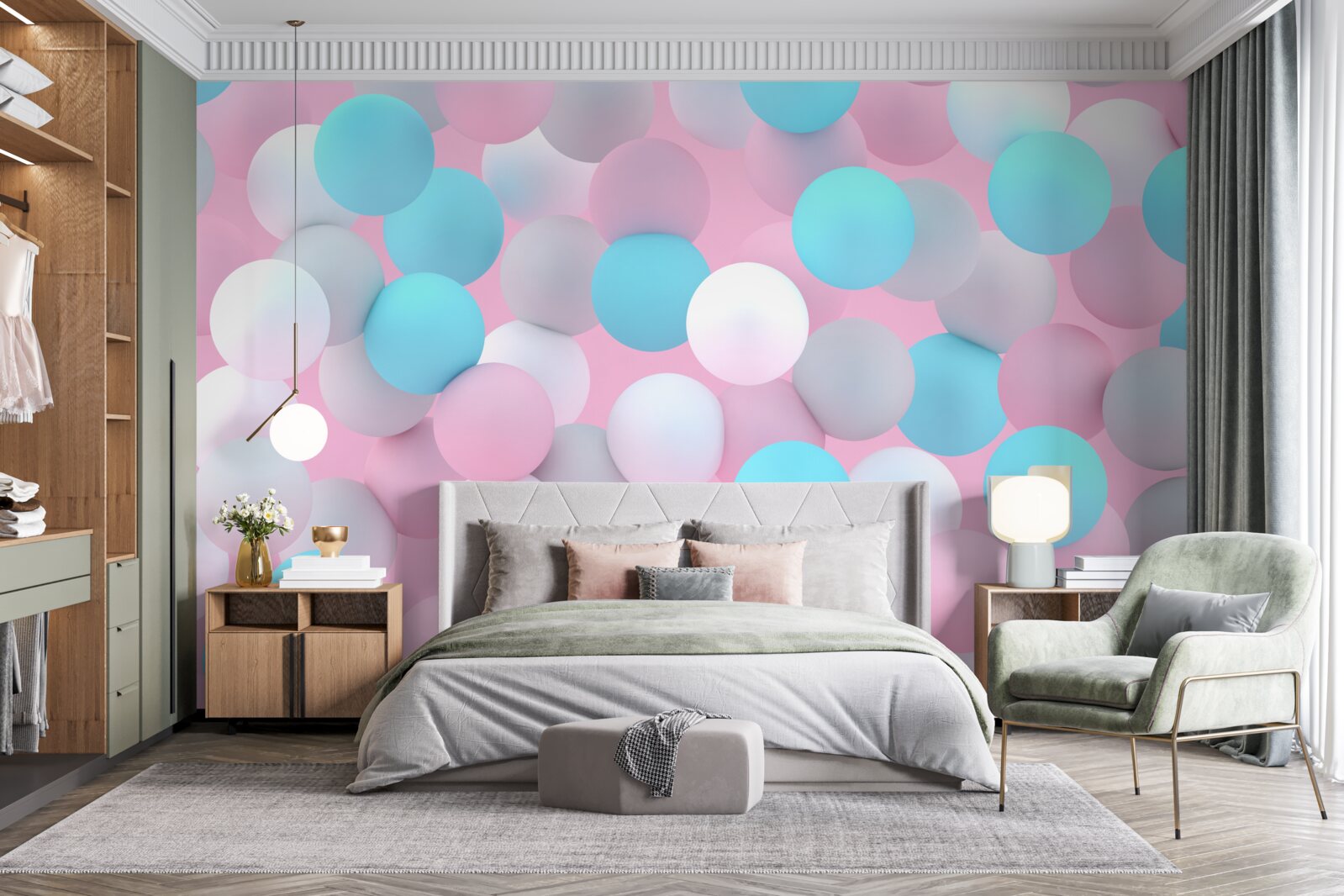 Papier peint des boules de toutes les couleurs flottent dans la piscine