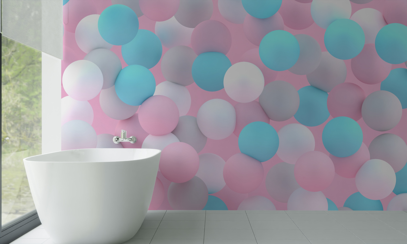 Papier peint des boules de toutes les couleurs flottent dans la piscine