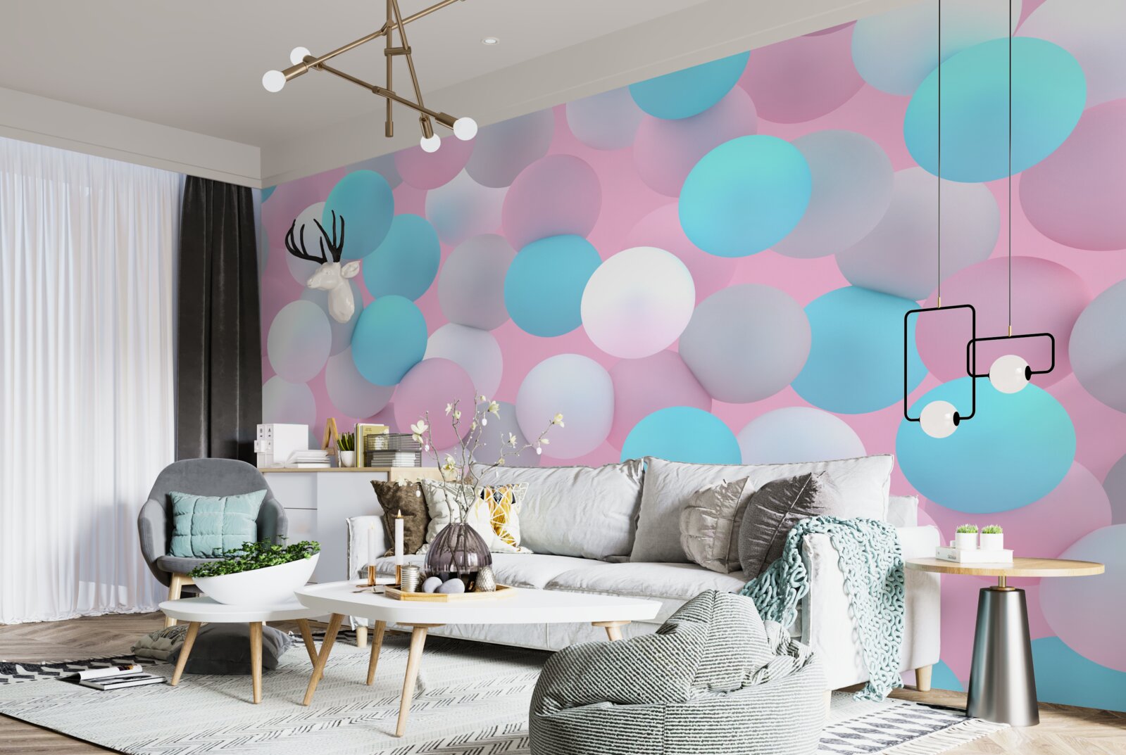 Papier peint des boules de toutes les couleurs flottent dans la piscine