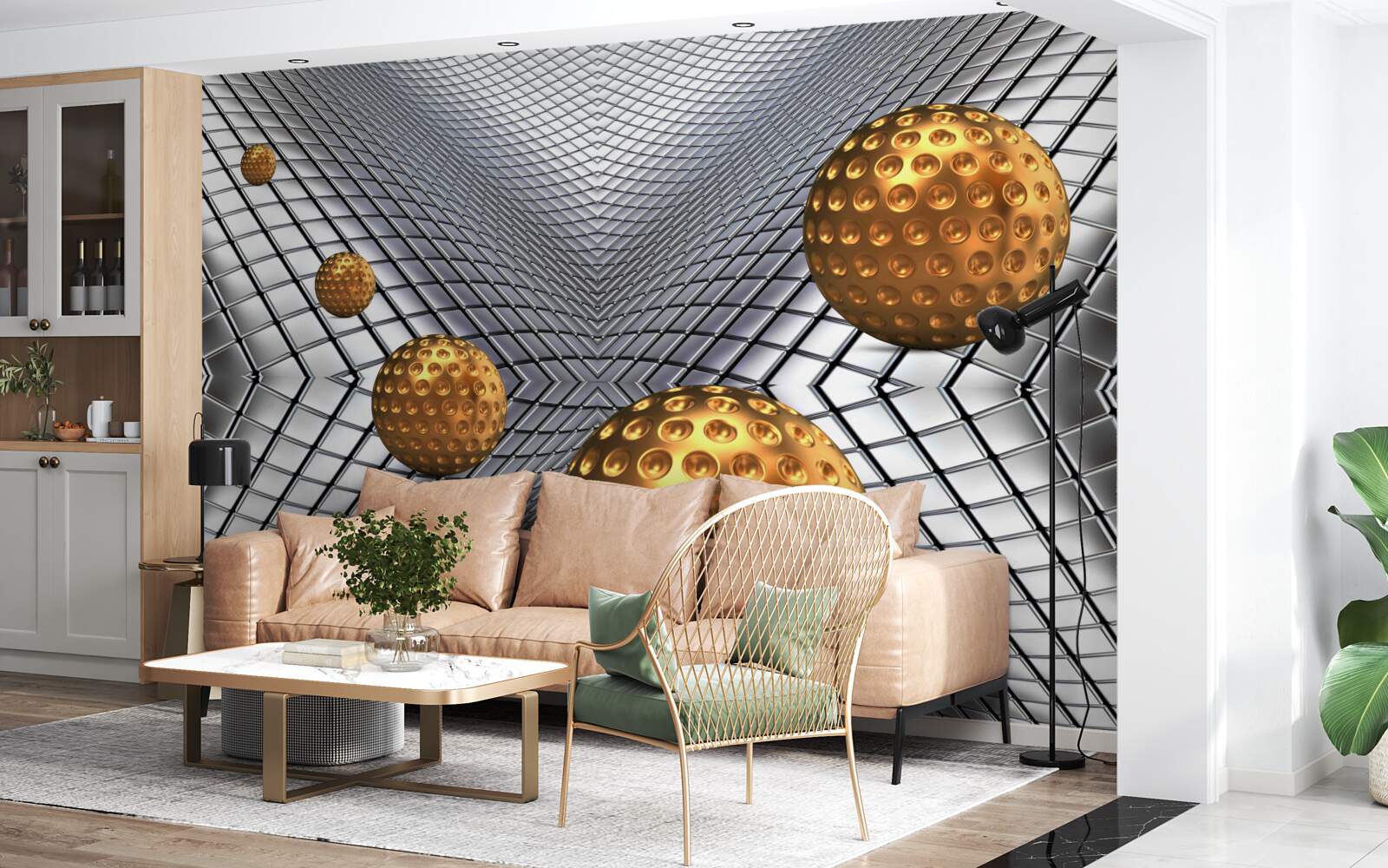 Papier peint balles de tennis flottantes en or