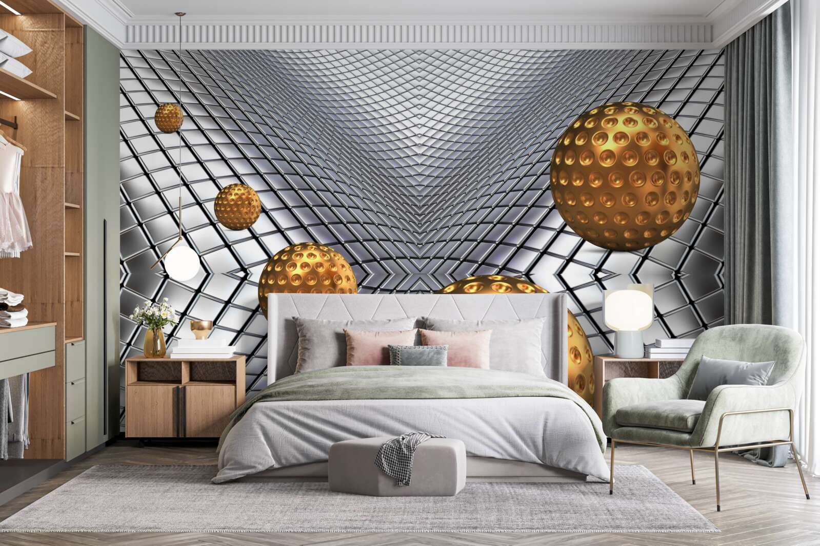 Papier peint balles de tennis flottantes en or