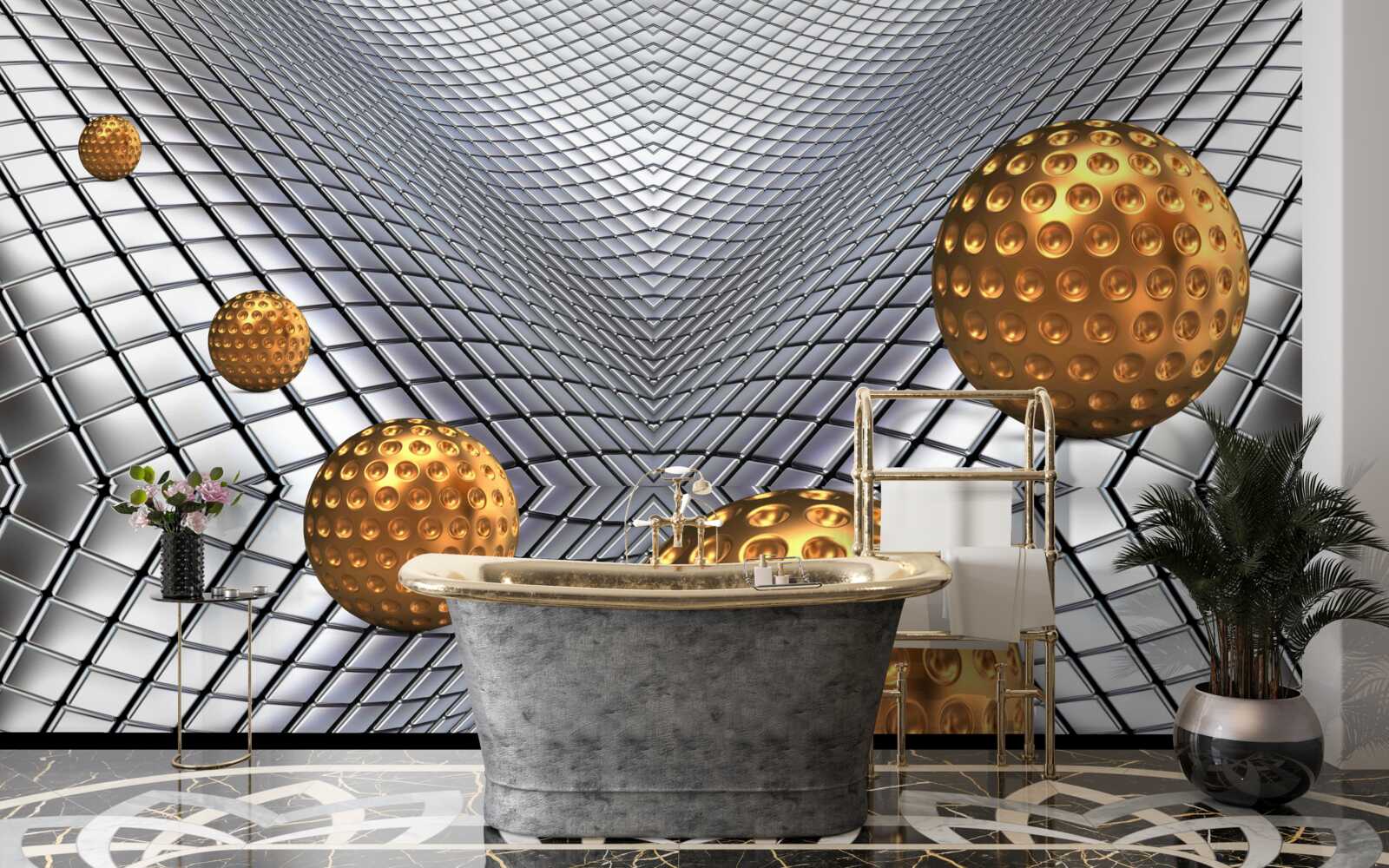 Papier peint balles de tennis flottantes en or