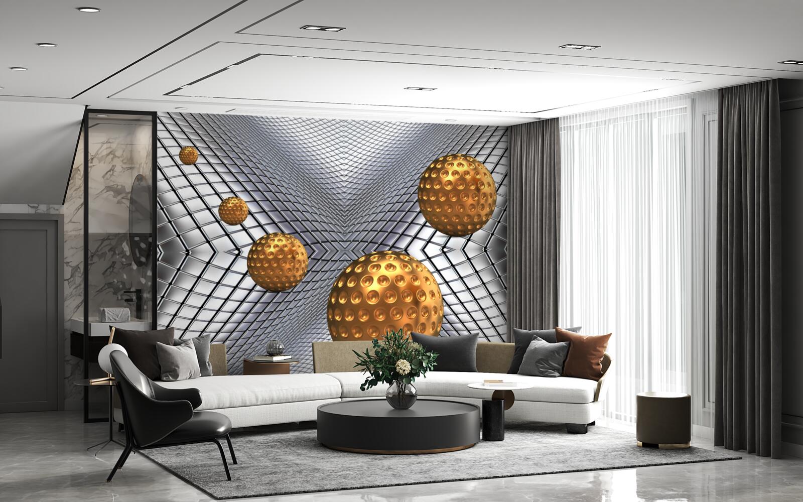 Papier peint balles de tennis flottantes en or