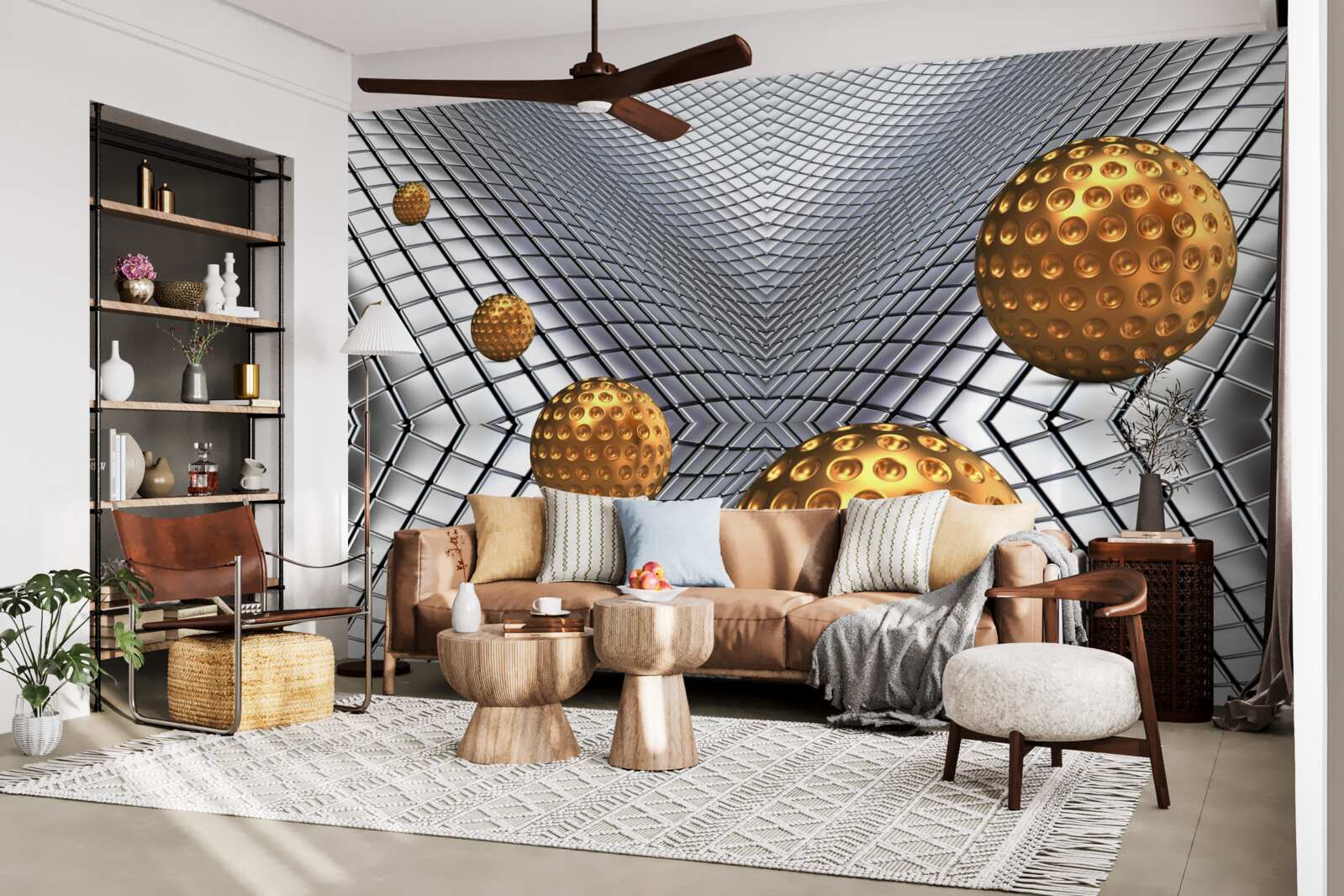 Papier peint balles de tennis flottantes en or