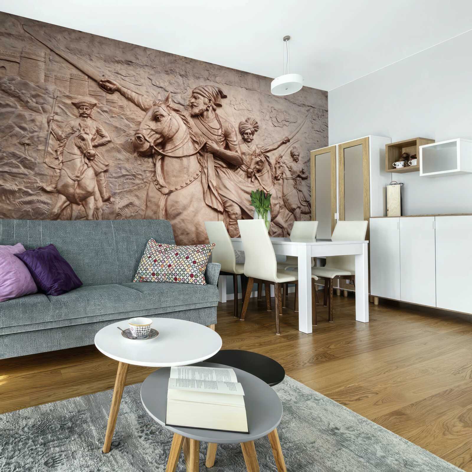 Papier peint relief représentant des guerriers combattant à cheval