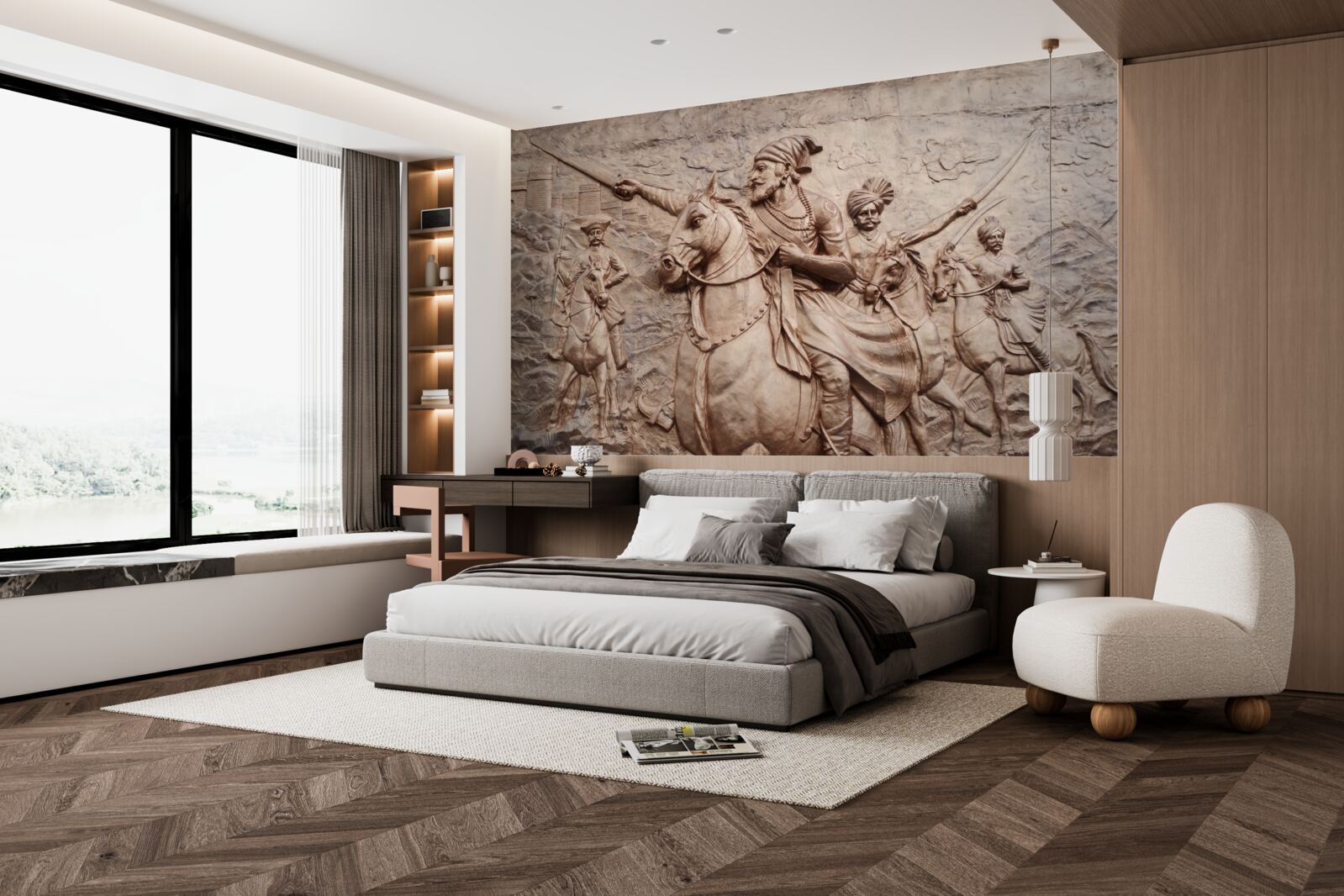 Papier peint relief représentant des guerriers combattant à cheval