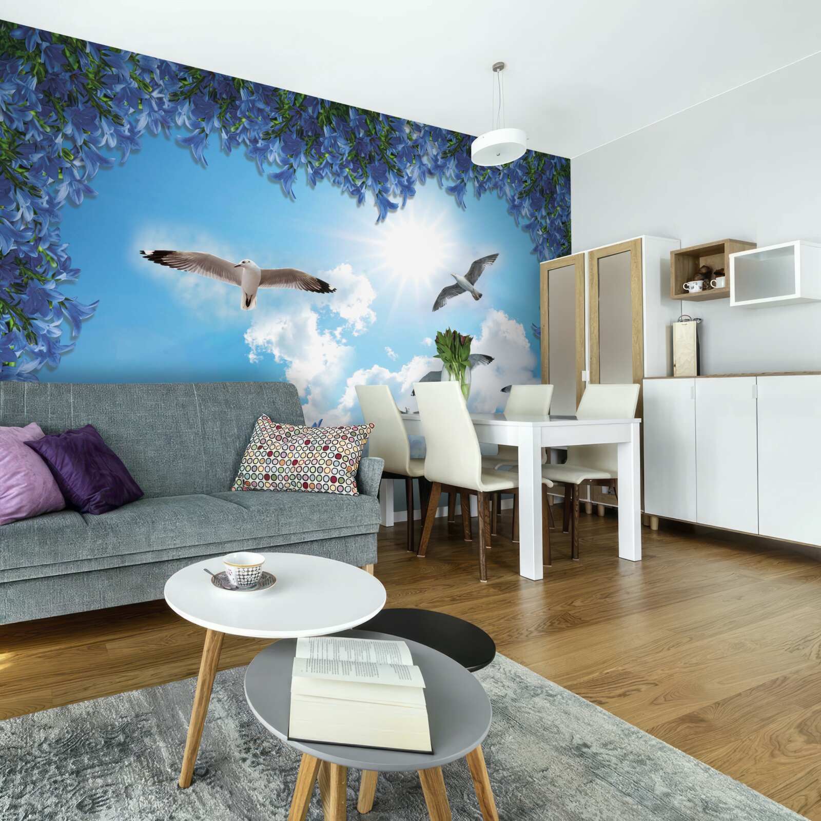 Papier peint les mouettes s'envolent dans le ciel bleu