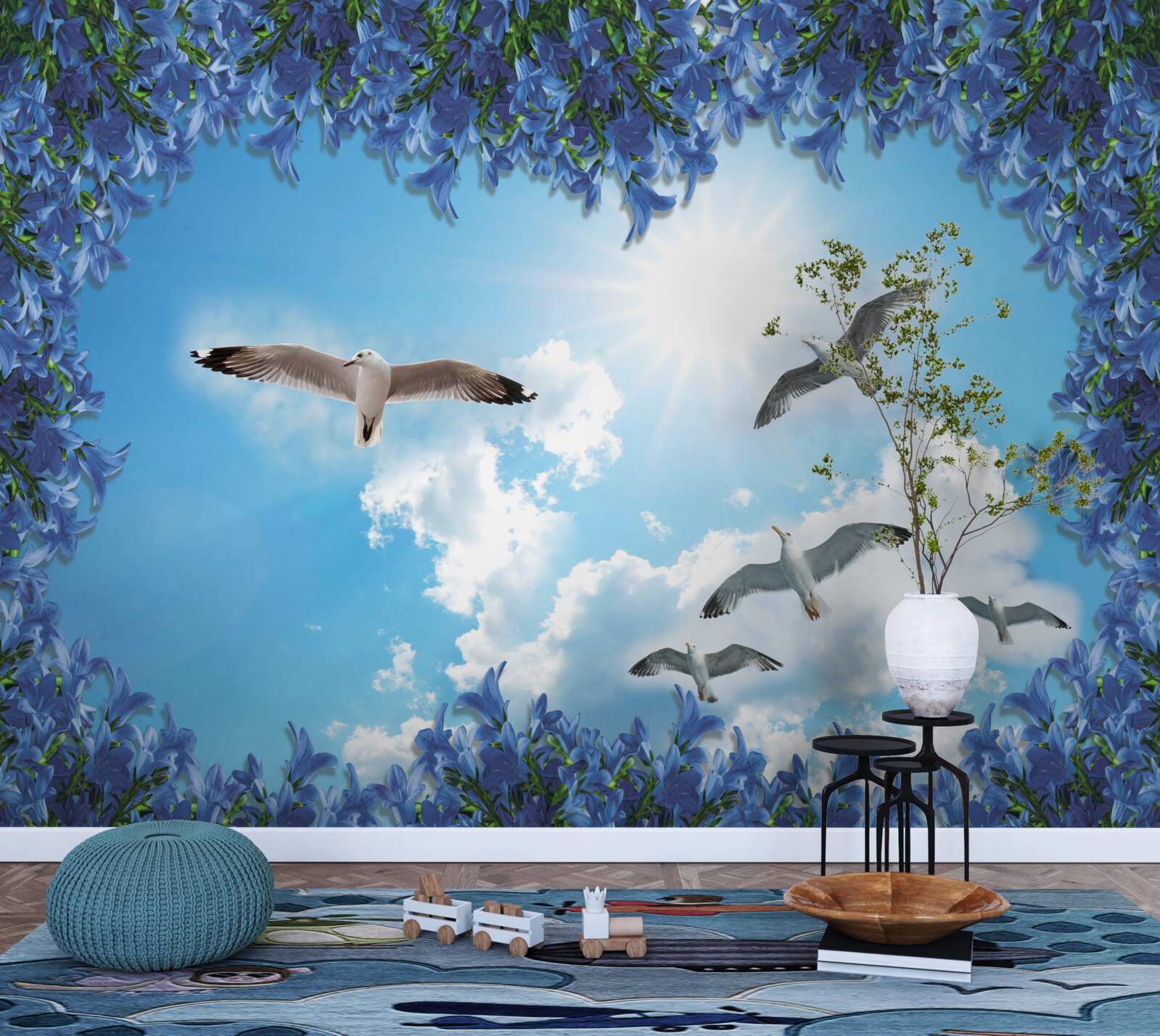 Papier peint les mouettes s'envolent dans le ciel bleu