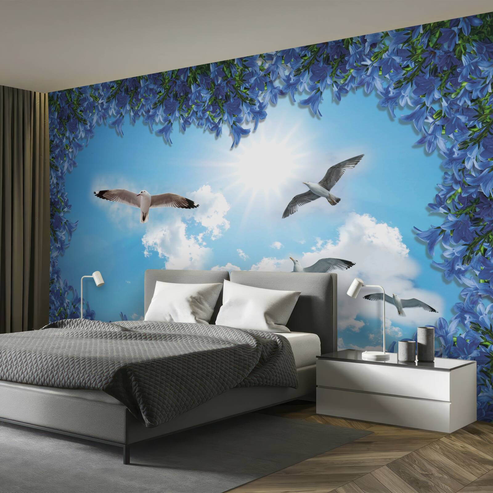 Papier peint les mouettes s'envolent dans le ciel bleu