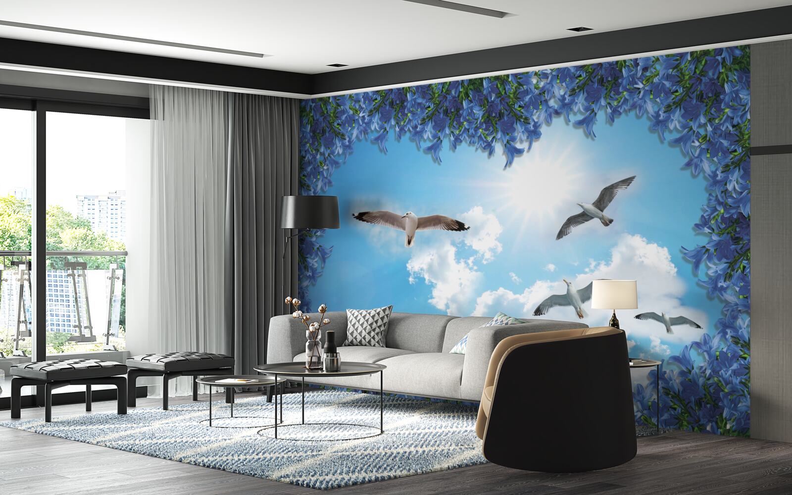 Papier peint les mouettes s'envolent dans le ciel bleu