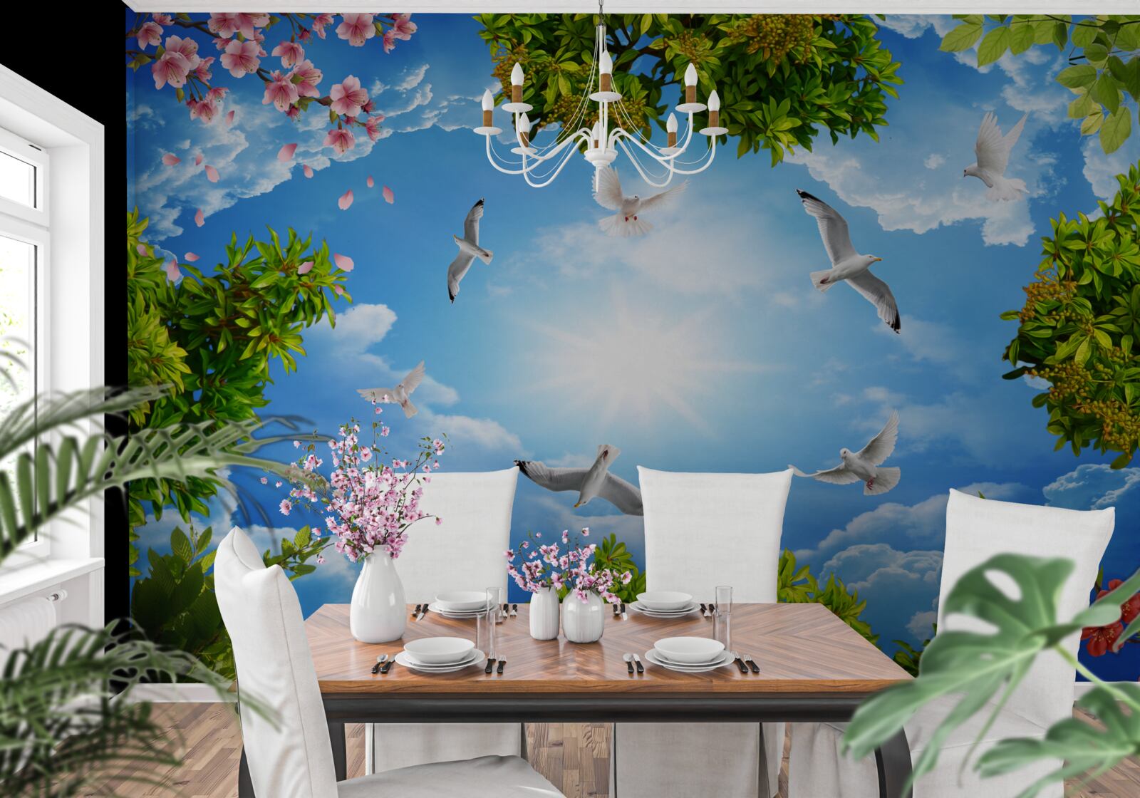 Papier peint les oiseaux de la forêt profitent d'une journée ensoleillée