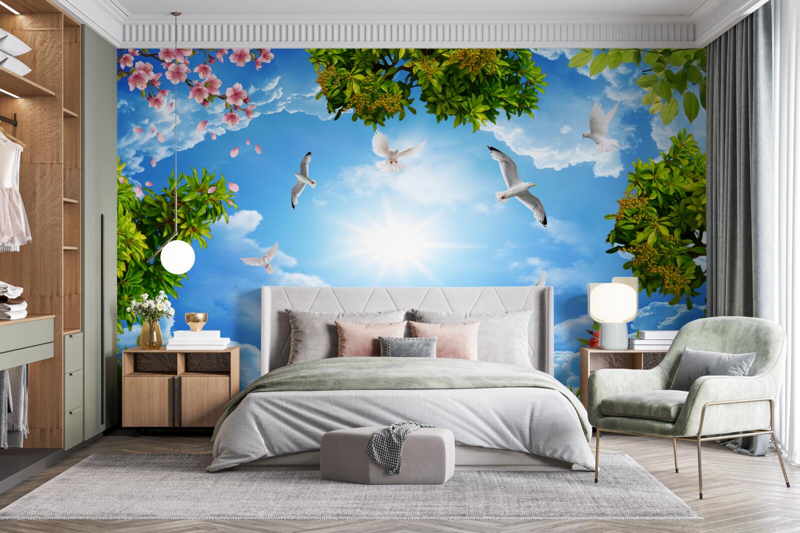 Papier peint les oiseaux de la forêt profitent d'une journée ensoleillée