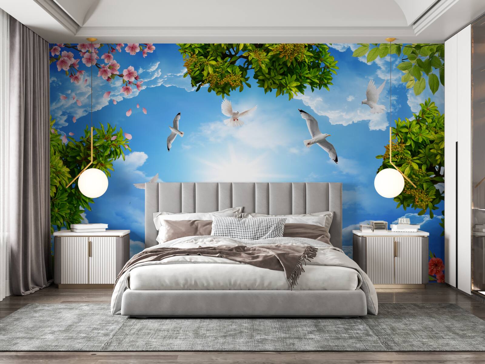 Papier peint les oiseaux de la forêt profitent d'une journée ensoleillée