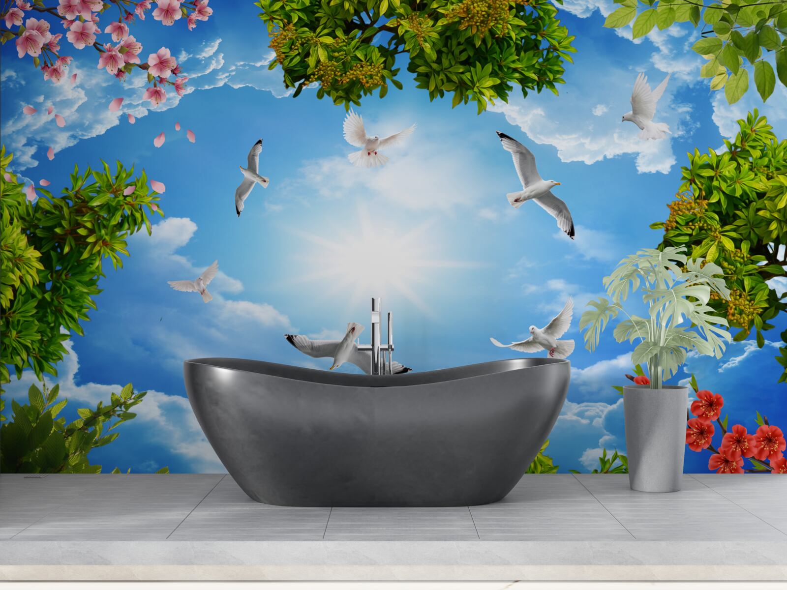 Papier peint les oiseaux de la forêt profitent d'une journée ensoleillée