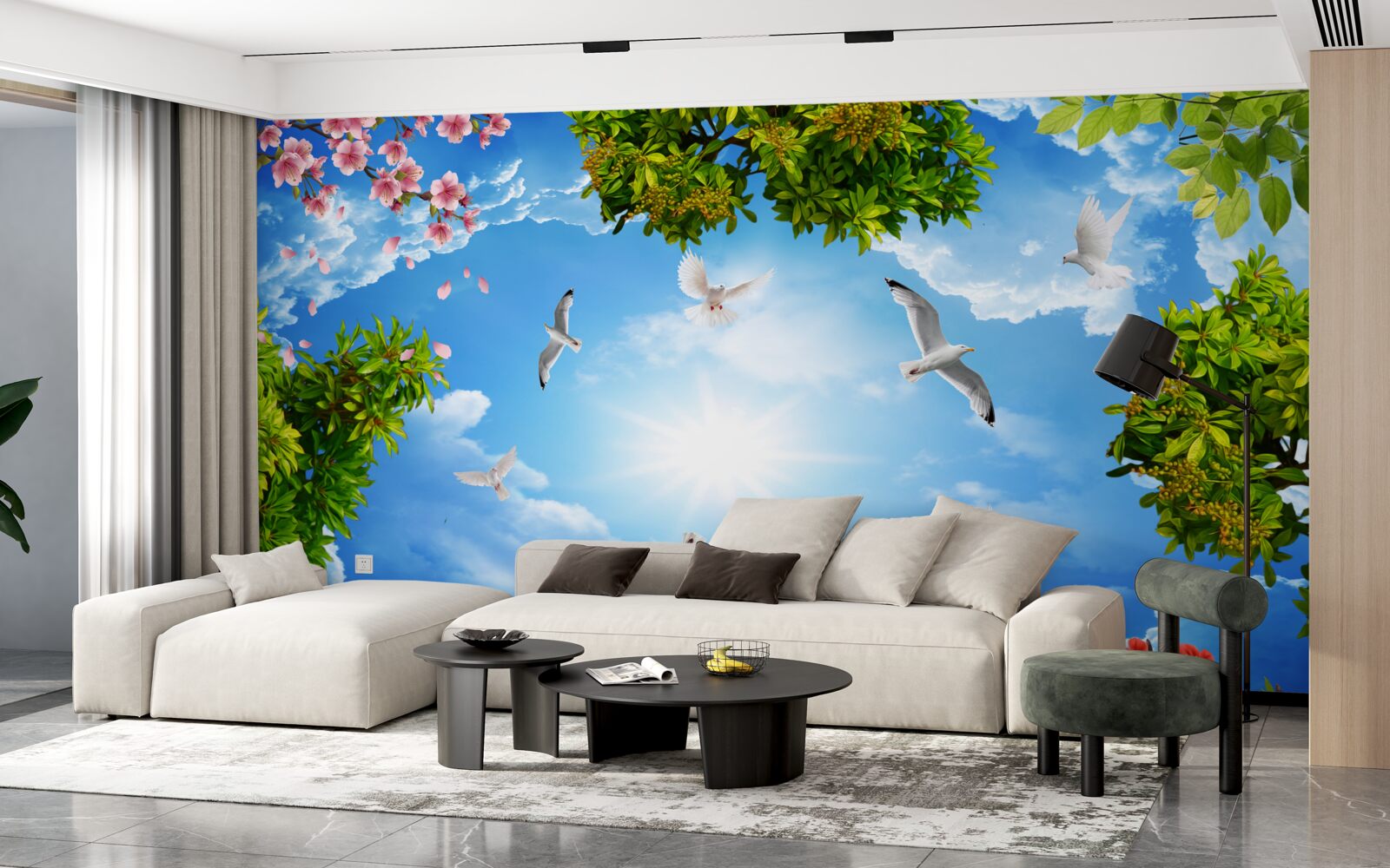 Papier peint les oiseaux de la forêt profitent d'une journée ensoleillée