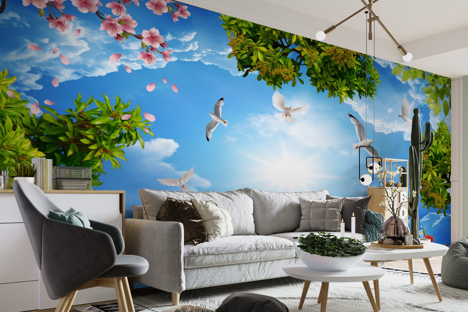 Papier peint les oiseaux de la forêt profitent d'une journée ensoleillée