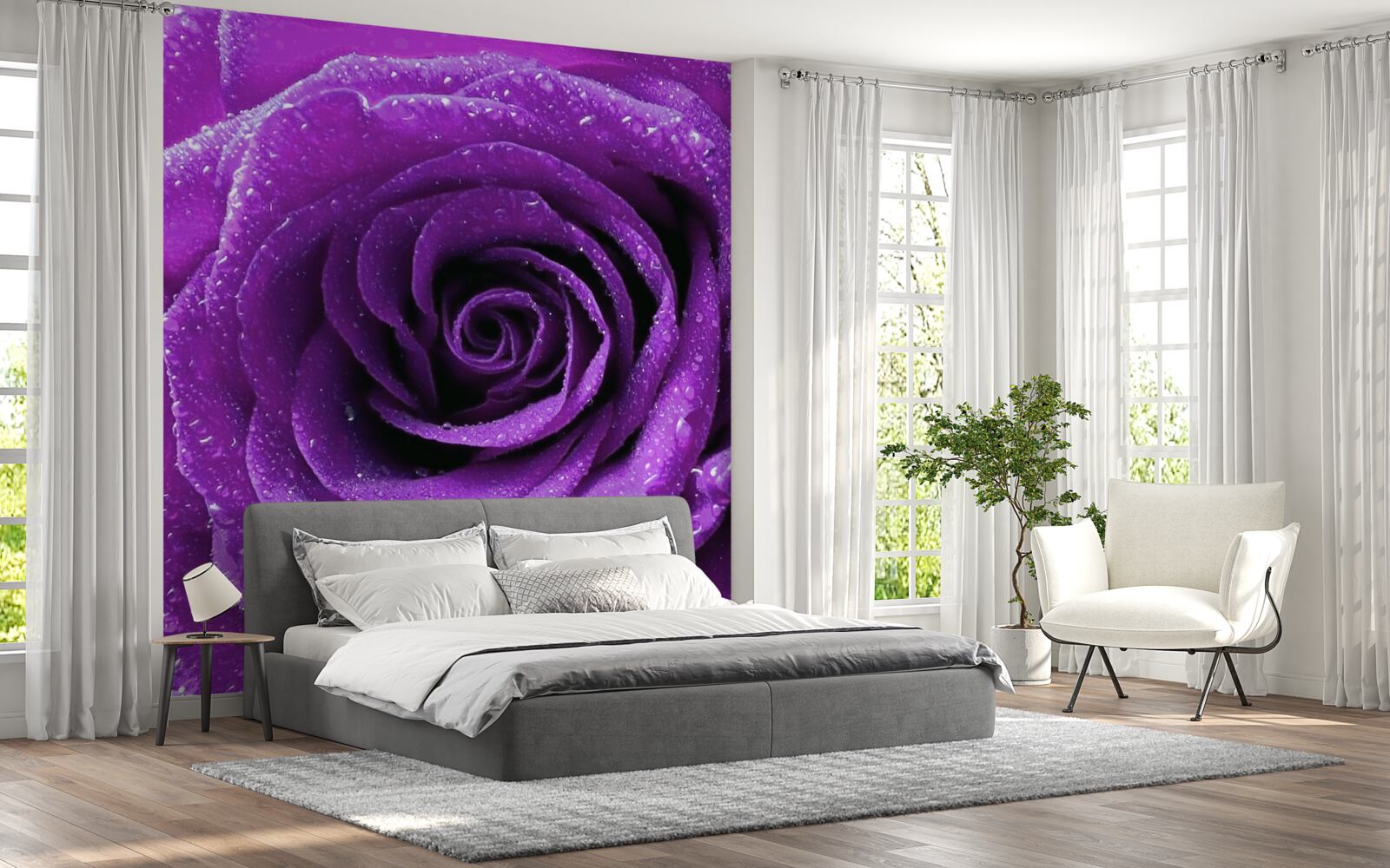 Papier peint grosses gouttes de rosée sur les pétales d'une rose lilas