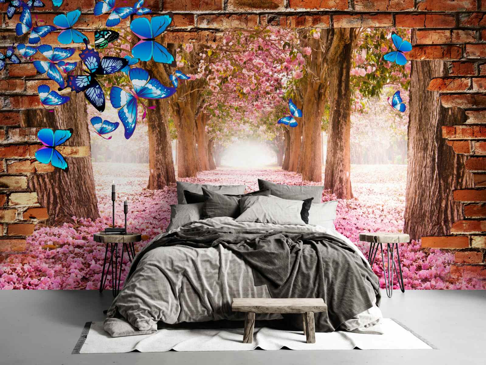 Papier peint Le sakura attire les papillons avec ses fleurs